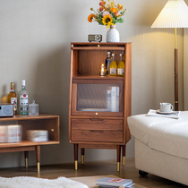 ten Shadi Wood Construction Nordic Solid Wood TV Side Cabinet Black Walnut Wood Living Room Sofa Stand Room Storage Bucket Cabinet Restaurant Wine Cabinet