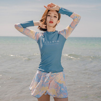 Swimsuit 2021 new long two-piece split conservative belly cover thin sports long-sleeved culottes swimsuit women