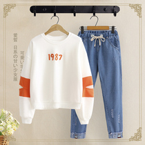 Junior high school girl student suit 2021 spring new Japanese sports suit girl casual two-piece suit college style