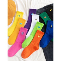Mid-length socks womens mid-tube socks ins tide Korean soft and cute cotton high-top students Korean version spring and summer thin section