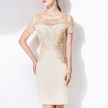 Dignified and elegant temperament mesh embroidery formal occasion dress 2018 summer womens new short-sleeved European and American dress