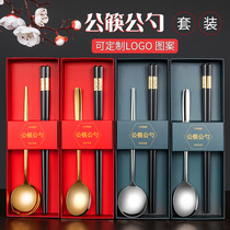 Spoon chopsticks tableware set student storage box stainless steel portable three pieces single cute fork portable