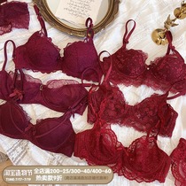 This year of fortune Lucky red wedding ultra-thin lace sexy underwear with steel rim bra set large chest is small