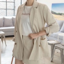 chic linen small blazer womens summer loose casual thin Korean shorts two-piece cotton and linen suit suit