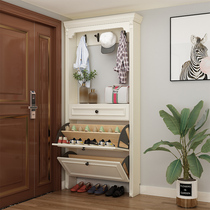 American solid wood tipping bucket shoe cabinet with hanger combined white minimalist Hyundai Hyons door Shoe closet door hall locker