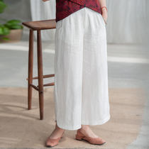 Stranger flower blossom orchid (Song of Canglang) hanging casual eight-point straight casual wide leg pants women (hemp)