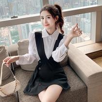 Suit Hundred Pleats Dress 2022 Spring Dress New White Shirt Body Black Braces Skirt Temperament Two Suits