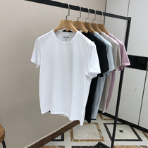 Men's short sleeve 2020 new net version of white t-shirts male tide trend pure-colored ice silk male outfit short t bottom shirt black