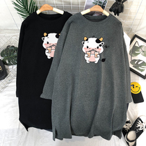 Pregnant womens long-sleeved T-shirt womens early spring 2021 fashion item tide mom pure cotton medium-long loose maternity T-shirt top