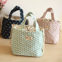 Patchwork Lingge canvas drawstring hand bag Lunch box bag Bento bag Storage bag Drawstring canvas bag