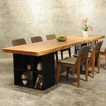 Nordic solid wood whole board table irregular wrought iron Office conference table log Big Board big bank table log main desk