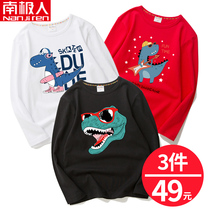 Antarctic childrens long-sleeved t-shirt pure cotton boys in the big childrens spring and autumn dinosaur thin section boy top Childrens autumn clothes