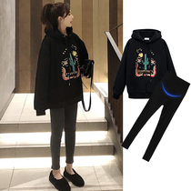 Pregnancy Woman Dress Spring Clothing Suit Fashion Gestation During Pregnancy Outside Big Code Net Red Sweatshirt Spring Fall Outside Wearing and Inspection Two sets