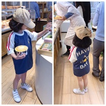 Male and female children letter printing color combination cotton shoulder Short Sleeve T shirt Korean childrens clothing girl baby Foreign style short sleeve