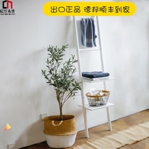 Japanese-style pure solid wood partition shelf Wall floor-to-ceiling flower rack Nordic simple towel rack Clothes rack storage rack
