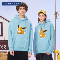 Lilbetter couple sweater male cartoon cartoon printed top tide plus velvet hooded inner match