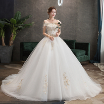 Law-style main wedding dress 2022 new brides small sub-shoulder high-grade texture light yarn Heavy work big trailing summer