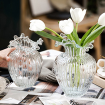 Retro Wave Floral Mouth Transparent Glass Vase Nordic Light Lavish Creative Water Raised Flowers Flower Arrangements Living-room Adornment Swing Pieces