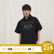 PCLP Letter Printed Short Sleeve Shirt Country Tide Card Summer Casual Loose Loose Half Sleeve Shirt Man