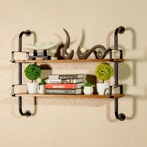 Wall laminate shelving Solid Wood Industrial Wind Bookshelves Bedrooms LINED DIVISION DINING ROOM WALL DECORATION IRON ART SHELF