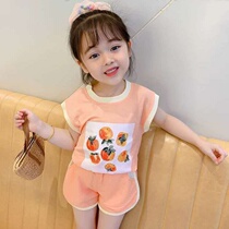 Girls suit summer 2021 new tomato vest set childrens two-piece Korean childrens suit female