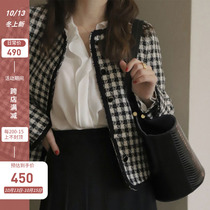 Black and white grid tweed short coat women 2021 autumn retro small fragrant temperament Joker vintage coat women