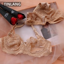 European and American underwear ladies bra full-through sexy temptation lace no sponge non-chest ultra-thin large size bra set