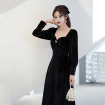 Velvet evening dress Womens 2022 new exploits Black Conspicanthin Annual Meeting with dress Dress Banquet Temperament Long Sleeve