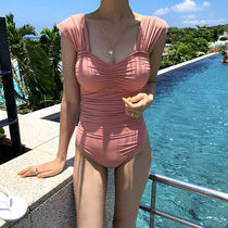 South Korea ins style 2021 new swimsuit female conservative student thin belly cover one-piece sexy fairy fan swimming suit