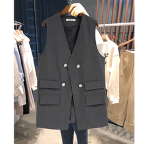 Gray suit vest female loose Korean version 2019 spring and autumn New V collar European temperament horse clip waistband shoulder foreign gas