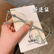 Transparent green polygon Nearsightedness Spectacle Frame Female game-fit Korean round face Thin Vegetarian face Mens eye frame