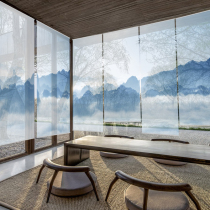 New Chinese curtain roll-up translucent shading mountain water picture roll curtain Electric lifting hanging screen soft partition curtain