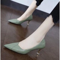 Soft leather Two wearing single shoe woman 100 lap light tip small heel middle heel high heel shoe professional working womens shoes
