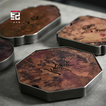 Yi Ji Japanese handmade pure tin pot bearing burning color Retro built water tea washing and drying tea table tea tray storage pot holder high-end