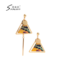 SUMNI 18k gold 925 silver Spanish style retro vertical painting triangle asymmetrical earrings women enamel color tide