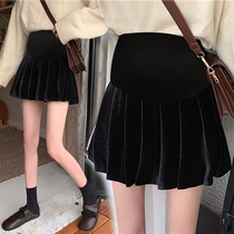 Pregnant women skirt autumn and winter wear fashion gold velvet pleated skirt underbelly A- line dress winter pregnant women skirt
