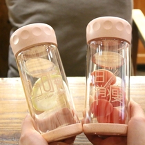 Creative cute tide language net red double-layer glass anti-scalding Korean fresh male and female students outdoor heat-resistant water cup