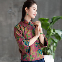 Thank you (flowers Jing) mo shang hua kai original silk xiang yun sha Chinese style plate buttons top female Hanfu Tang suit