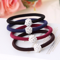 Japan-ROK cute girls hair band Hair Rope New Alloy Inlaid Drilling Round Ball Small Leather Fascia Head Rope