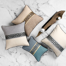 (Full edge) New Chinese cotton and linen pillow cushion sofa living room Model Room soft waist pillow bedside large backrest