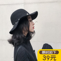 Wool hat womens winter dome casual all-match fisherman basin hat British Korean tide autumn and winter bow hat