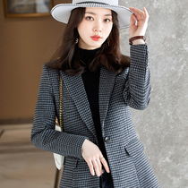 Suit woolen coat womens autumn and winter wild 2021 New Korean fashion temperament high-end thousand bird grid woolen coat