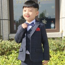 Childrens suit Flower girl dress Boy wedding catwalk plus velvet handsome British high-end suit Winter childrens suit
