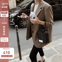 Curry blazer women 2021 autumn Korean version of loose Joker casual retro temperament oversize suit women