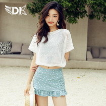 DK swimwear womens 2021 new sexy gathered split skirt three-piece set conservative cover belly thin Korean ins wind