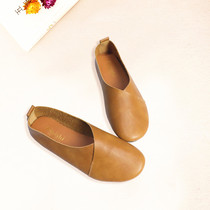 Spring Softbottom Womens Single Shoes Art Retro Sen Department Handmade Womens Shoes Round Head Flat Bottom Shallow Mouth Comfort Large Size Shoes