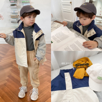 Shrimp paste and hemp childrens clothing boys cotton clothing 2022 winter new style foreign style color matching childrens high-necked thickened cotton-padded jacket