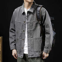 2022 Spring Autumn New Leisure Tooling Jacket Male Loose Tide Sign Pure Cotton Big Code Fat Subtrend Mens Jacket Tide