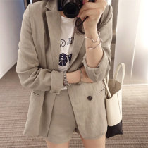 2021 summer new Korean version of the small suit suit womens cotton and linen jacket casual fashion thin linen two-piece suit tide