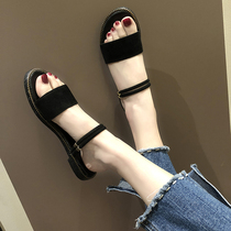 Net red sandals women 2021 summer new simple open toe flat evening fairy shoes students two wear slippers tide